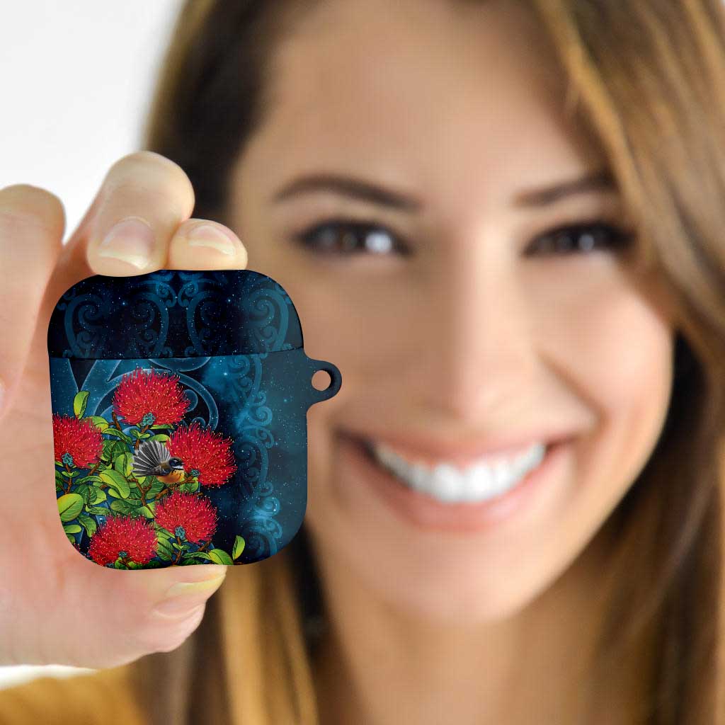 New Zealand Matariki Piwakawaka AirPods Case Maori Koru With Pohutukawa Flowers