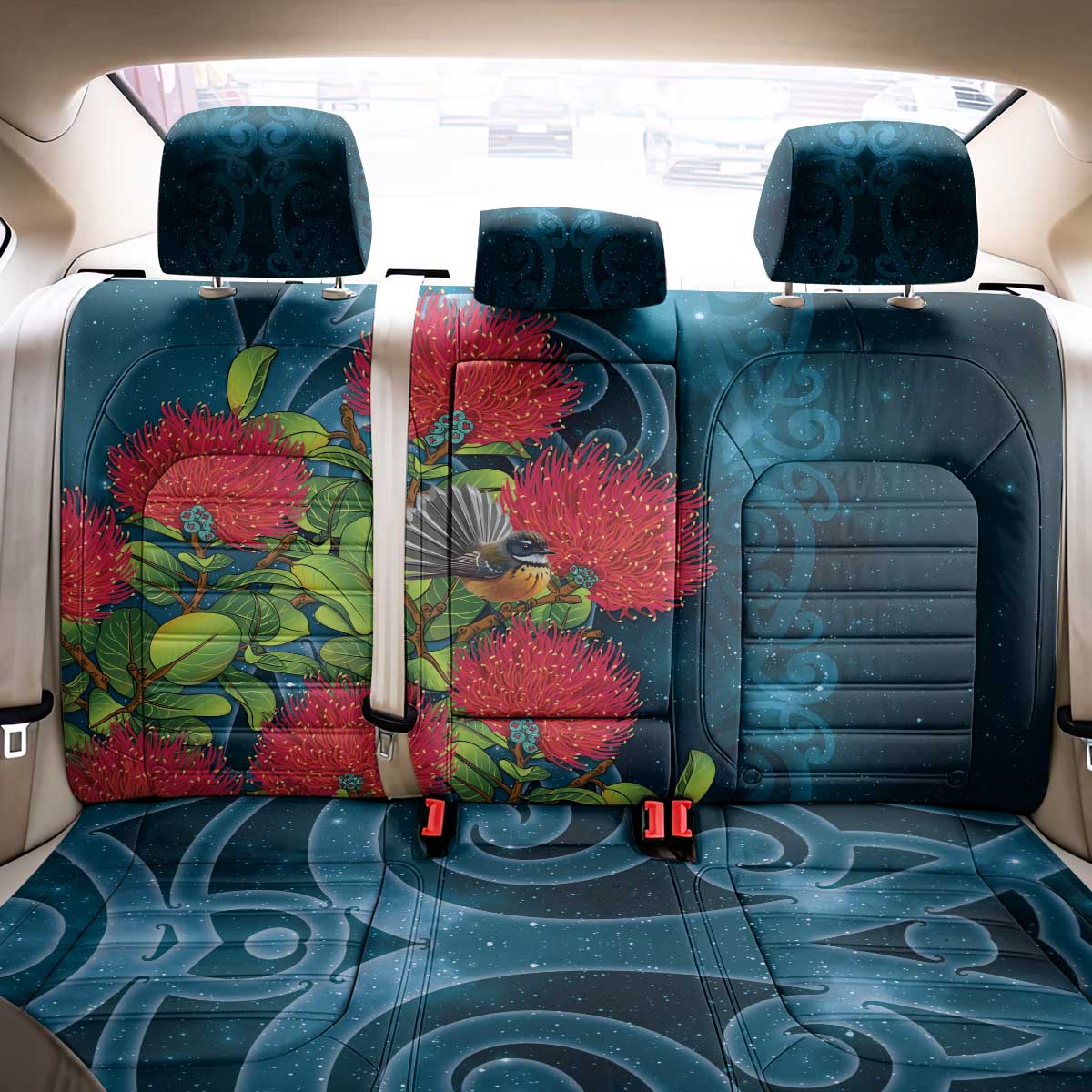 New Zealand Matariki Piwakawaka Back Car Seat Cover Maori Koru With Pohutukawa Flowers