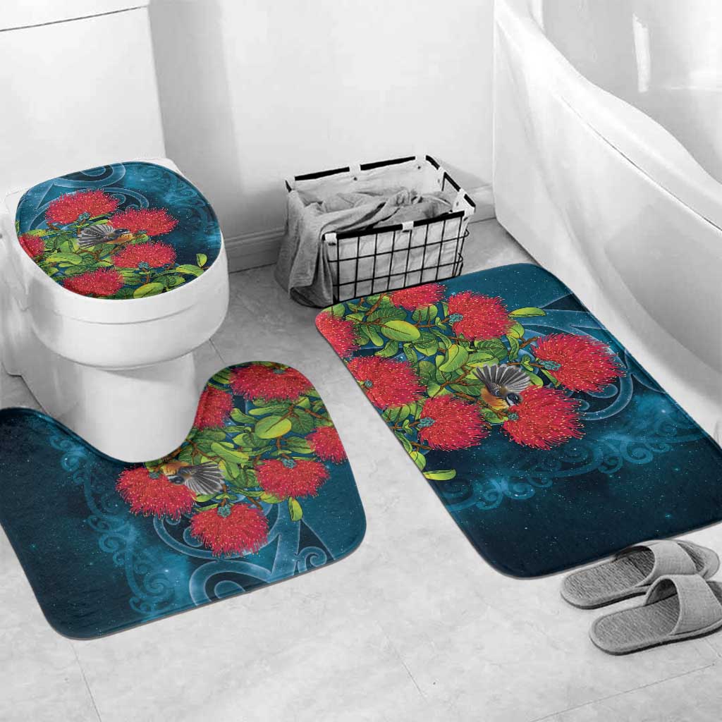New Zealand Matariki Piwakawaka Bathroom Set Maori Koru With Pohutukawa Flowers