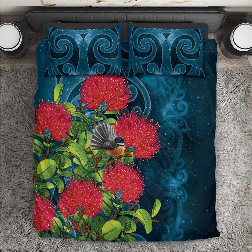 New Zealand Matariki Piwakawaka Bedding Set Maori Koru With Pohutukawa Flowers