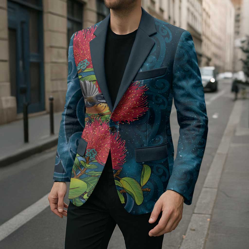 New Zealand Matariki Piwakawaka Blazer Maori Koru With Pohutukawa Flowers