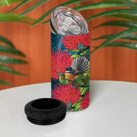 New Zealand Matariki Piwakawaka 4 in 1 Can Cooler Tumbler Maori Koru With Pohutukawa Flowers