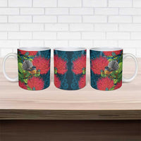 New Zealand Matariki Piwakawaka Ceramic Mug Maori Koru With Pohutukawa Flowers