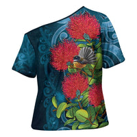 New Zealand Matariki Piwakawaka Cross Shoulder Shirt Maori Koru With Pohutukawa Flowers