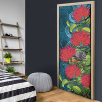 New Zealand Matariki Piwakawaka Door Cover Maori Koru With Pohutukawa Flowers