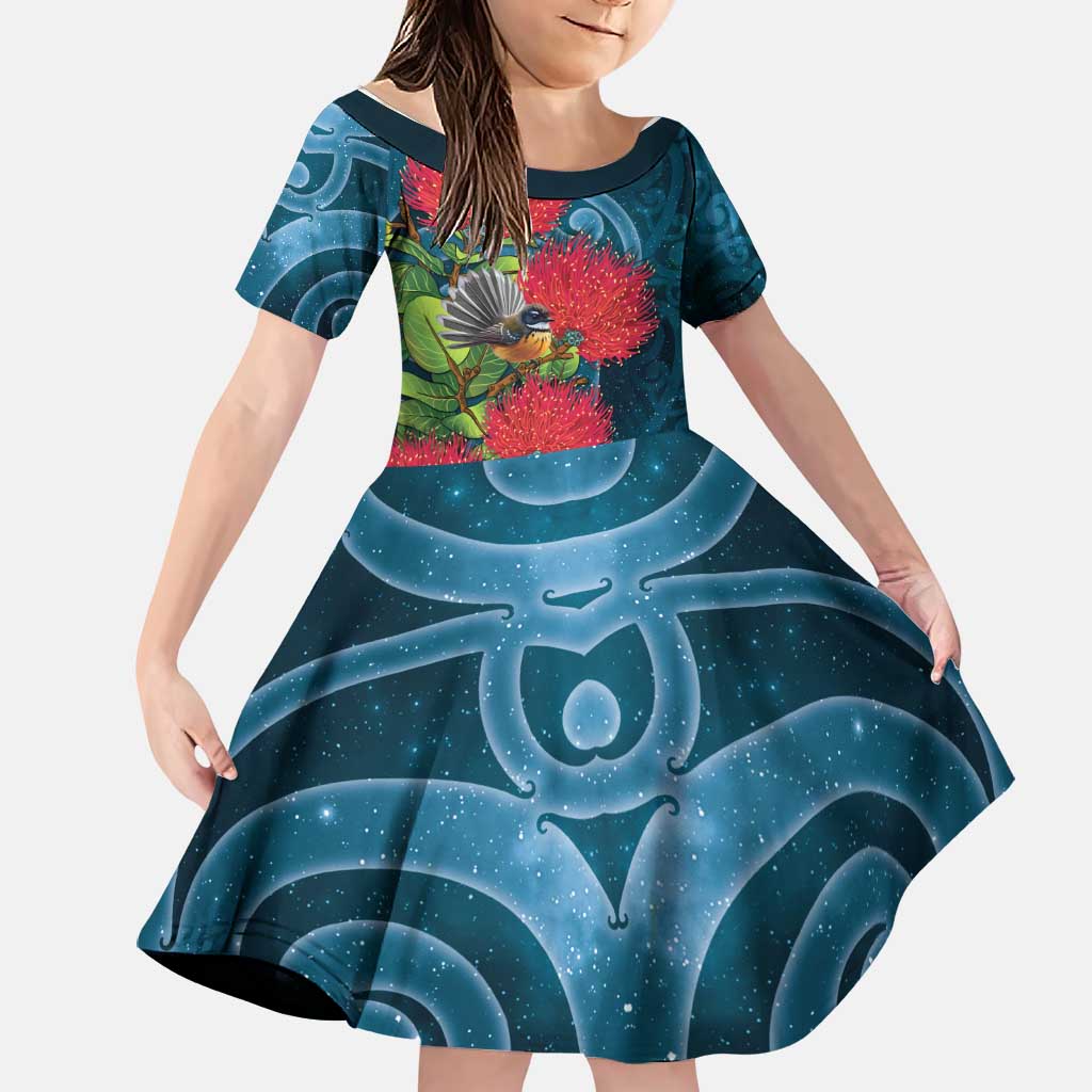 New Zealand Matariki Piwakawaka Family Matching Mermaid Dress and Hawaiian Shirt Maori Koru With Pohutukawa Flowers