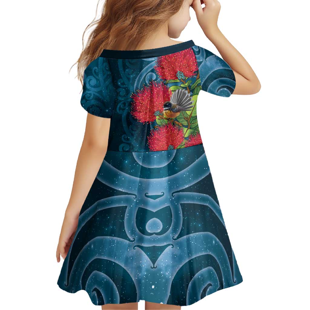 New Zealand Matariki Piwakawaka Family Matching Off Shoulder Maxi Dress and Hawaiian Shirt Maori Koru With Pohutukawa Flowers