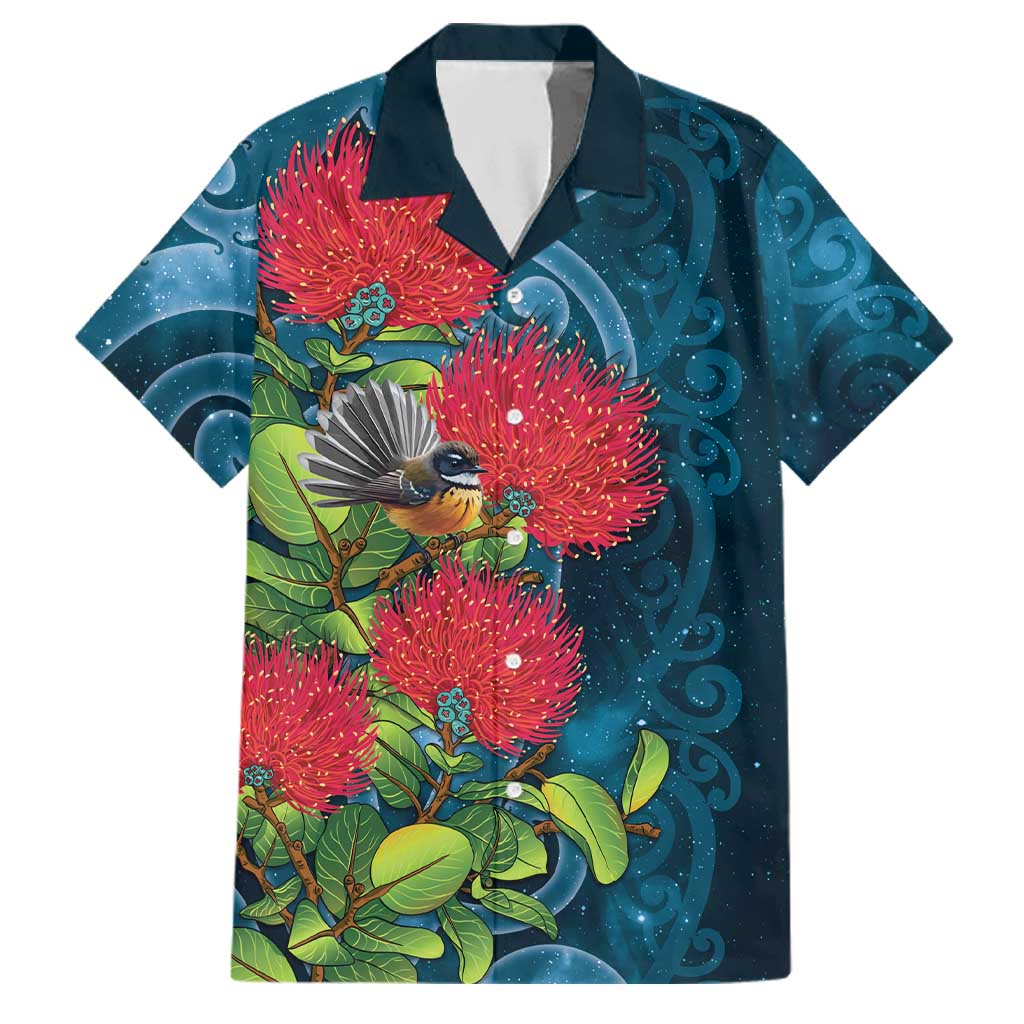 New Zealand Matariki Piwakawaka Family Matching Off Shoulder Maxi Dress and Hawaiian Shirt Maori Koru With Pohutukawa Flowers