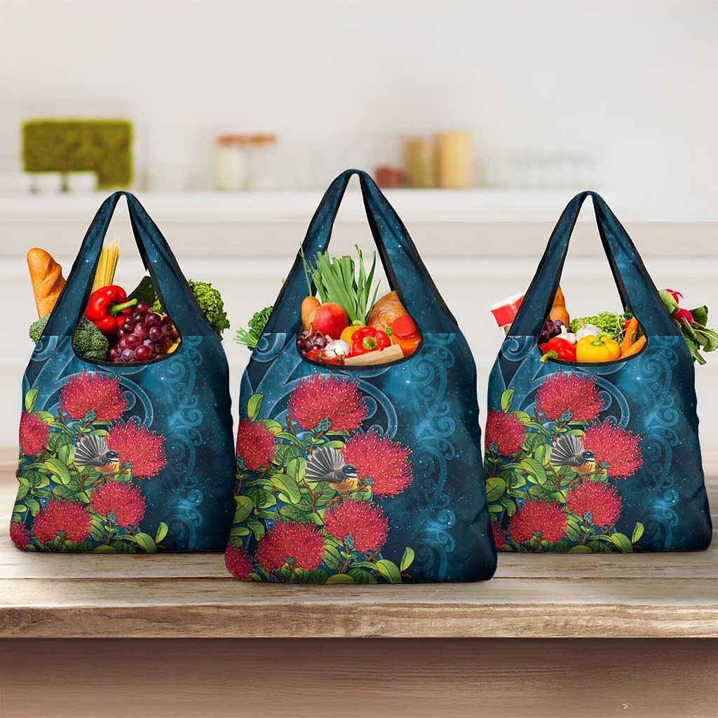 New Zealand Matariki Piwakawaka Grocery Bag Maori Koru With Pohutukawa Flowers