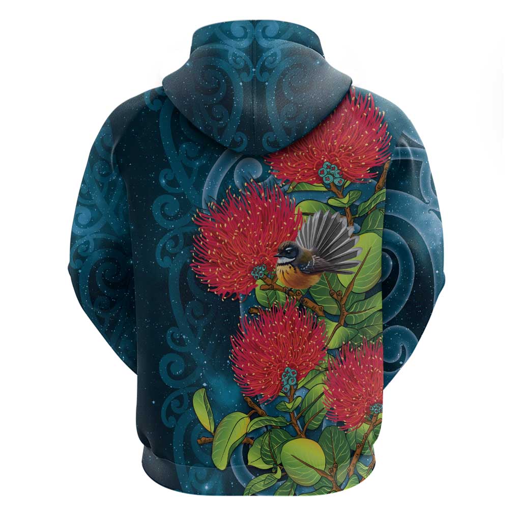 New Zealand Matariki Piwakawaka Hoodie Maori Koru With Pohutukawa Flowers
