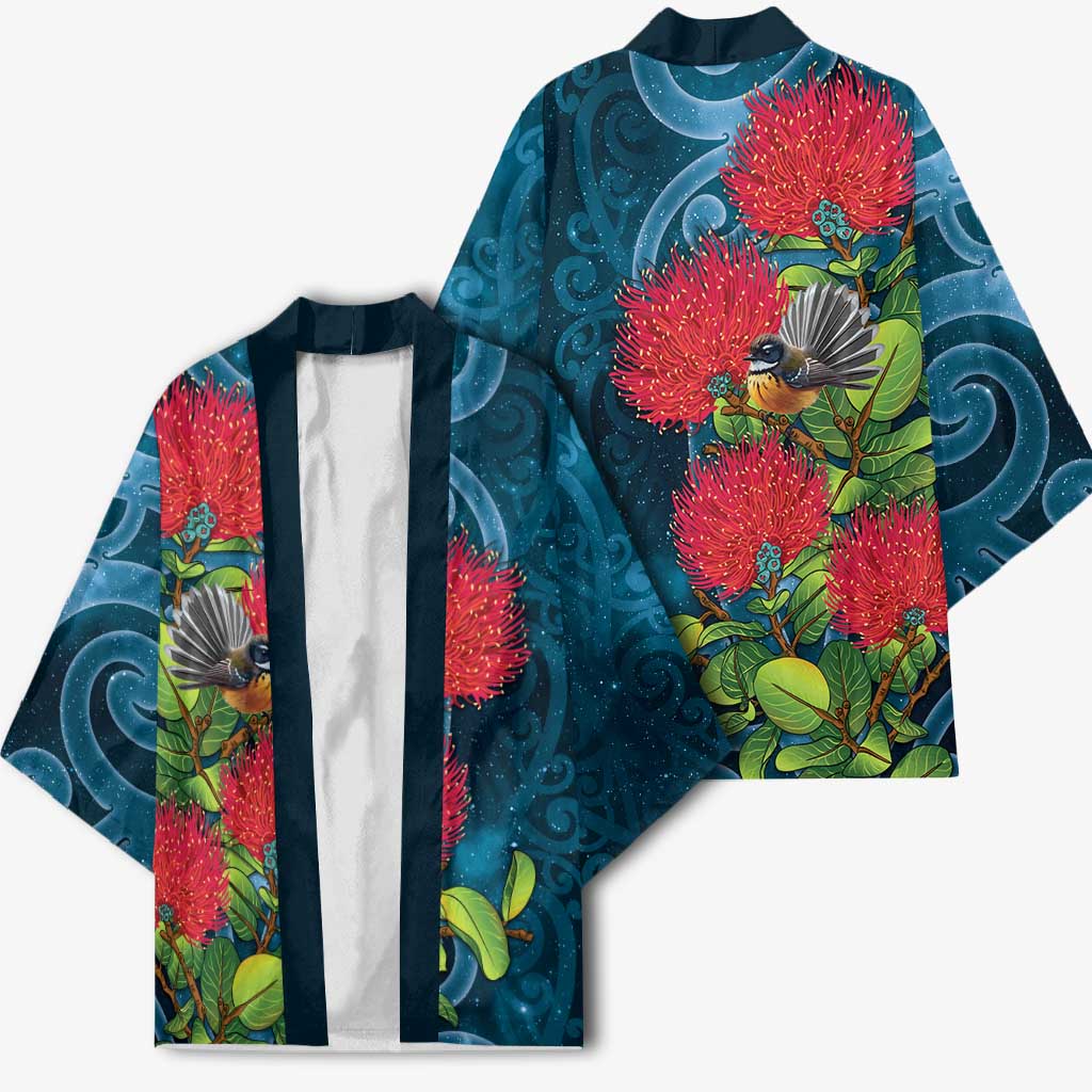 New Zealand Matariki Piwakawaka Kimono Maori Koru With Pohutukawa Flowers