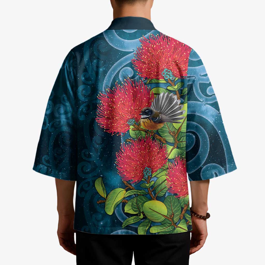 New Zealand Matariki Piwakawaka Kimono Maori Koru With Pohutukawa Flowers