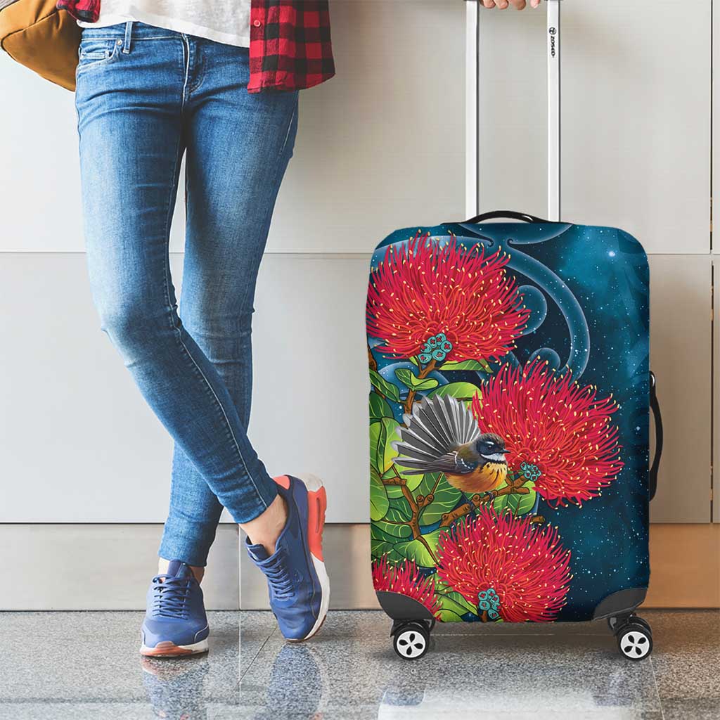 New Zealand Matariki Piwakawaka Luggage Cover Maori Koru With Pohutukawa Flowers LT05 - Polynesian Pride