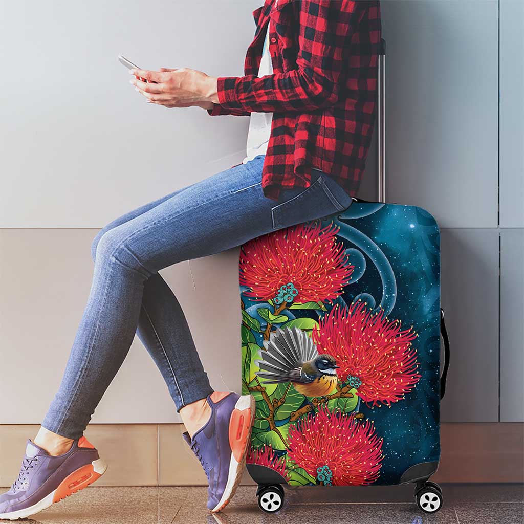 New Zealand Matariki Piwakawaka Luggage Cover Maori Koru With Pohutukawa Flowers LT05 - Polynesian Pride