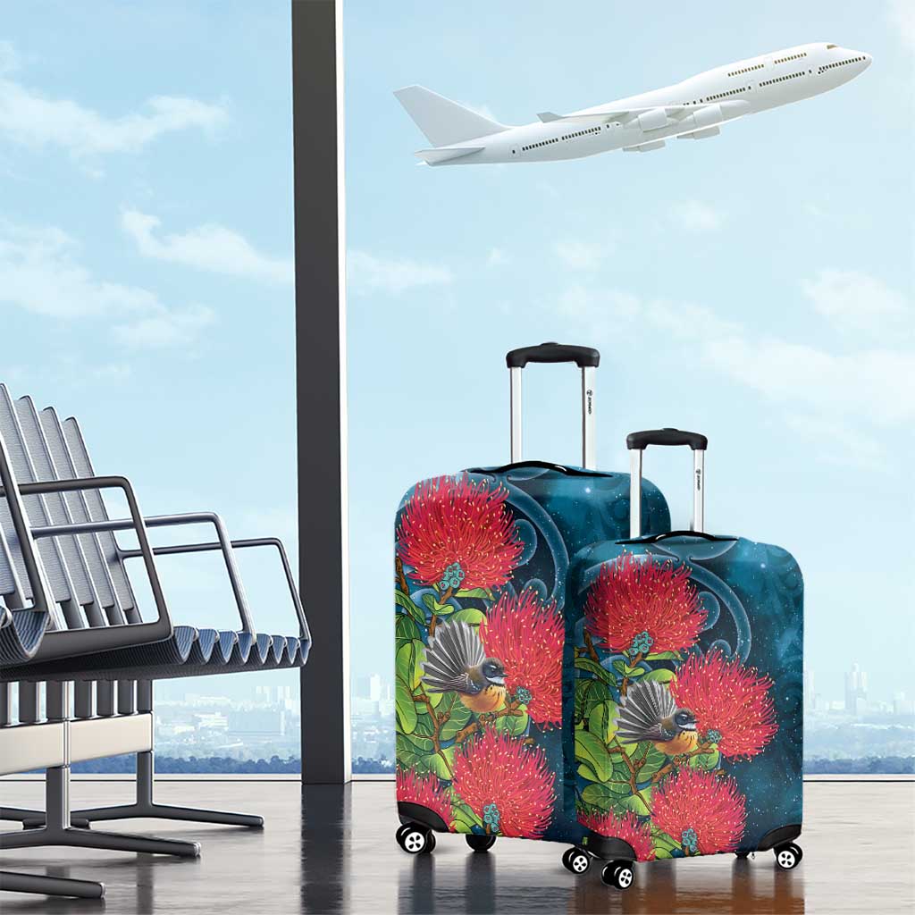 New Zealand Matariki Piwakawaka Luggage Cover Maori Koru With Pohutukawa Flowers LT05 - Polynesian Pride