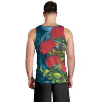 New Zealand Matariki Piwakawaka Men Tank Top Maori Koru With Pohutukawa Flowers