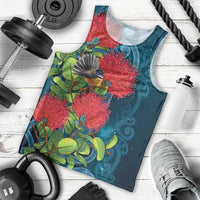 New Zealand Matariki Piwakawaka Men Tank Top Maori Koru With Pohutukawa Flowers