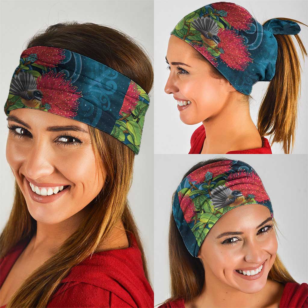 New Zealand Matariki Piwakawaka Neck Gaiter Maori Koru With Pohutukawa Flowers