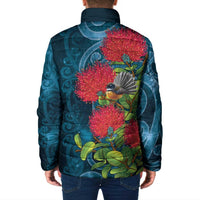New Zealand Matariki Piwakawaka Padded Jacket Maori Koru With Pohutukawa Flowers