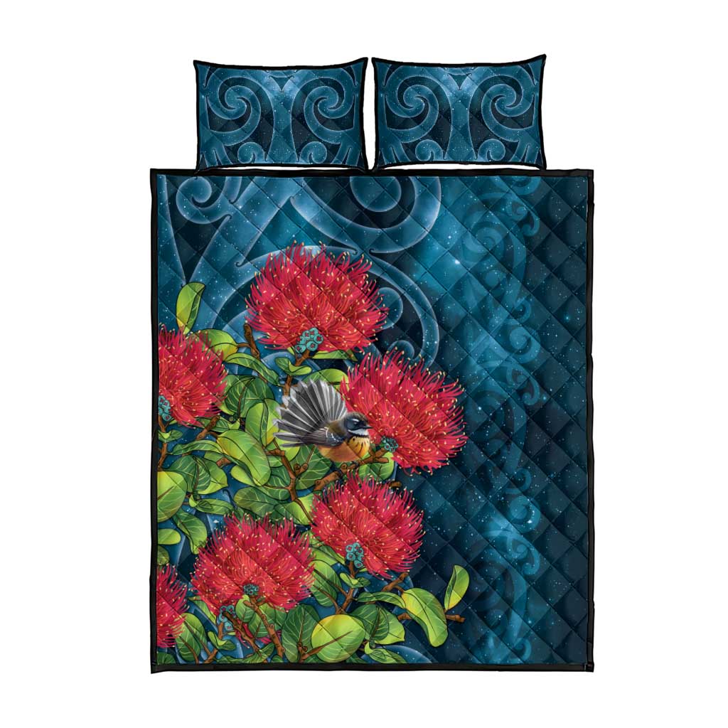 New Zealand Matariki Piwakawaka Quilt Bed Set Maori Koru With Pohutukawa Flowers