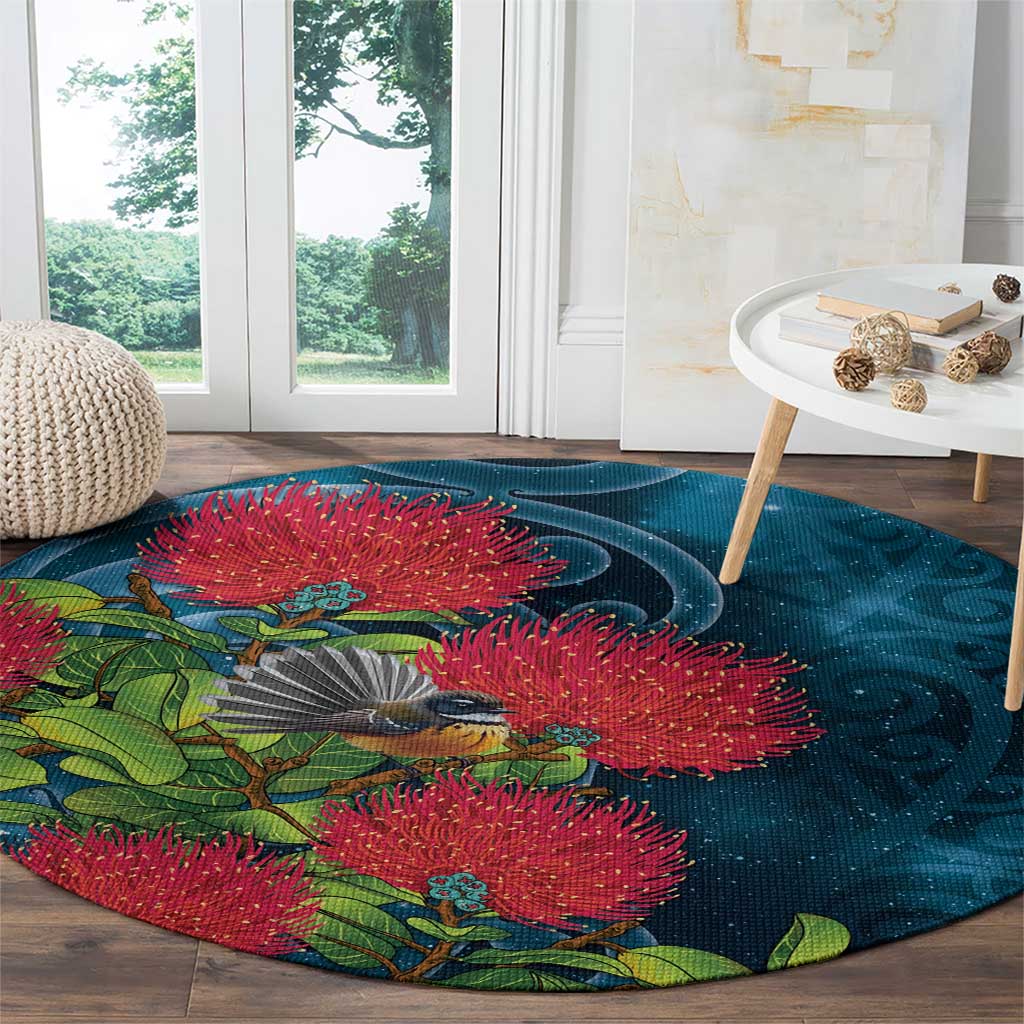New Zealand Matariki Piwakawaka Round Carpet Maori Koru With Pohutukawa Flowers