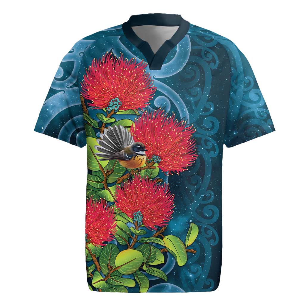 New Zealand Matariki Piwakawaka Rugby Jersey Maori Koru With Pohutukawa Flowers