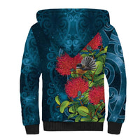 New Zealand Matariki Piwakawaka Sherpa Hoodie Maori Koru With Pohutukawa Flowers