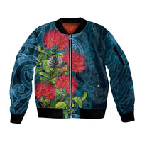 New Zealand Matariki Piwakawaka Sleeve Zip Bomber Jacket Maori Koru With Pohutukawa Flowers