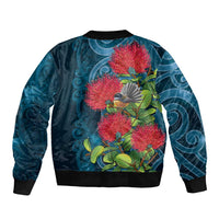 New Zealand Matariki Piwakawaka Sleeve Zip Bomber Jacket Maori Koru With Pohutukawa Flowers