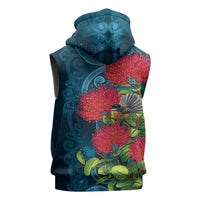 New Zealand Matariki Piwakawaka Sleeveless Zip Hoodie Maori Koru With Pohutukawa Flowers