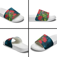 New Zealand Matariki Piwakawaka Slide Sandals Maori Koru With Pohutukawa Flowers