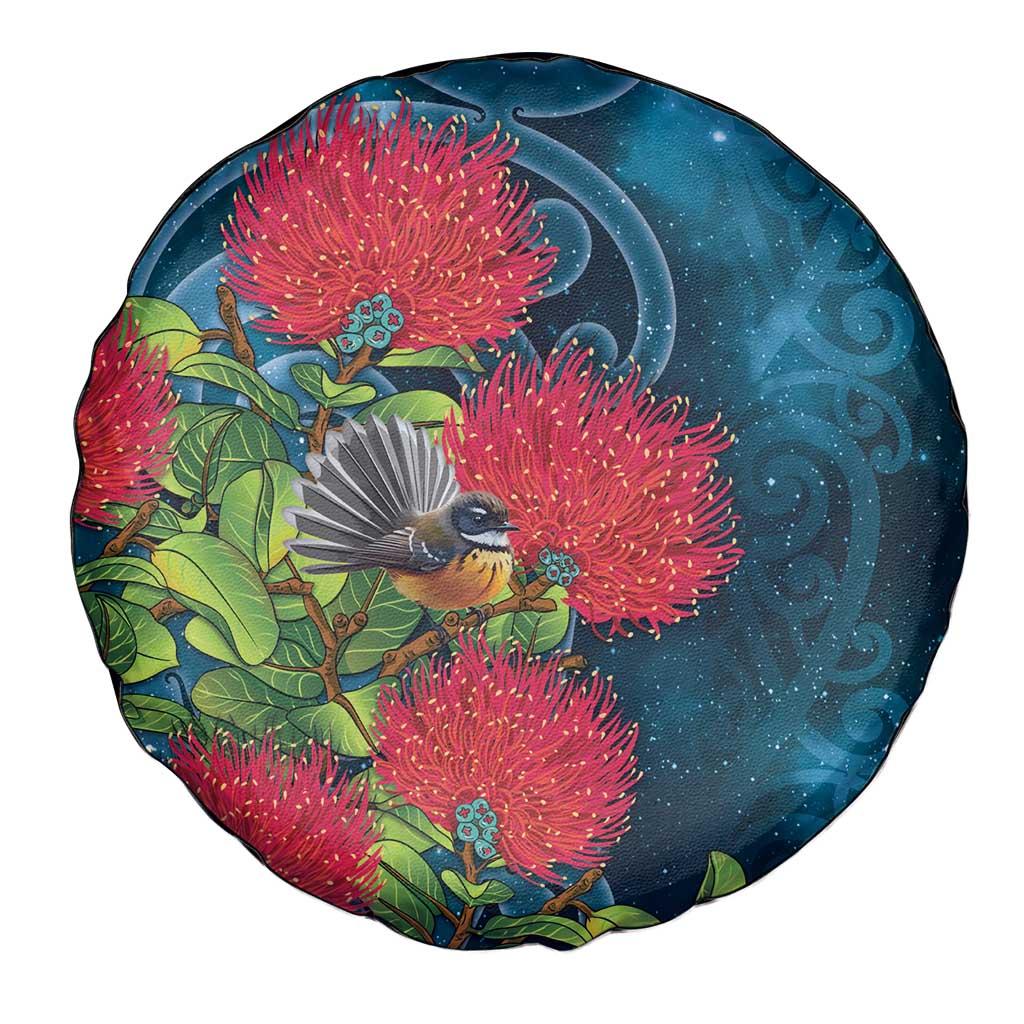 New Zealand Matariki Piwakawaka Spare Tire Cover Maori Koru With Pohutukawa Flowers