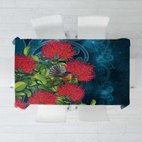 New Zealand Matariki Piwakawaka Tablecloth Maori Koru With Pohutukawa Flowers LT05 Dark Teal - Polynesian Pride