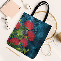 New Zealand Matariki Piwakawaka Tote Bag Maori Koru With Pohutukawa Flowers