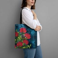 New Zealand Matariki Piwakawaka Tote Bag Maori Koru With Pohutukawa Flowers