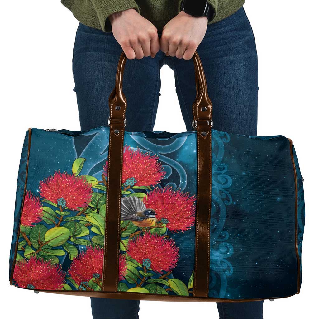 New Zealand Matariki Piwakawaka Travel Bag Maori Koru With Pohutukawa Flowers