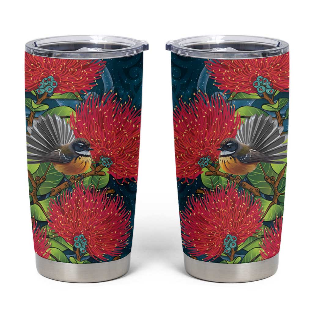 New Zealand Matariki Piwakawaka Tumbler Cup Maori Koru With Pohutukawa Flowers