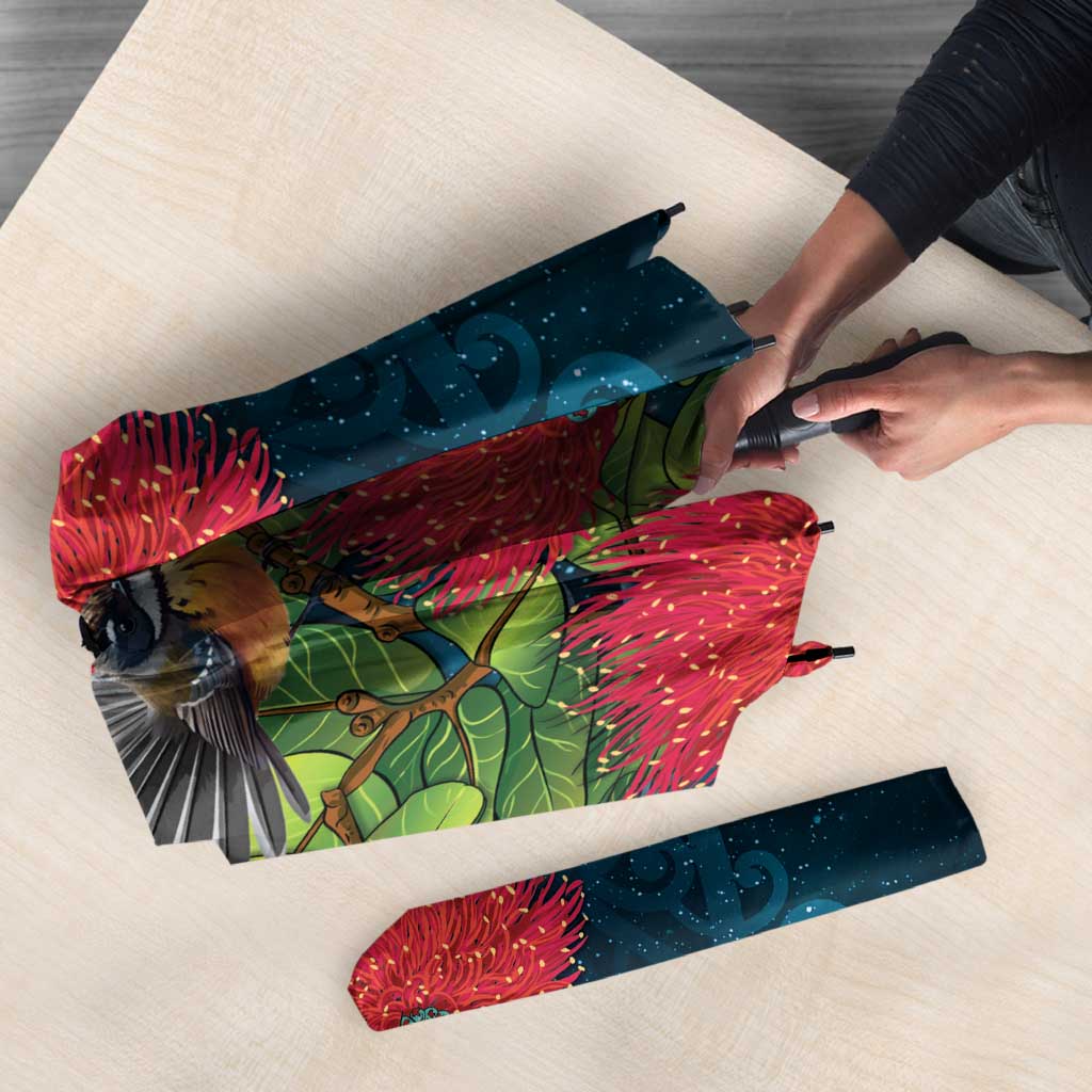 New Zealand Matariki Piwakawaka Umbrella Maori Koru With Pohutukawa Flowers