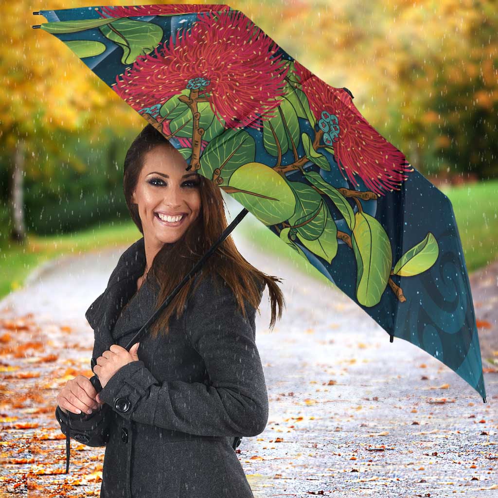 New Zealand Matariki Piwakawaka Umbrella Maori Koru With Pohutukawa Flowers