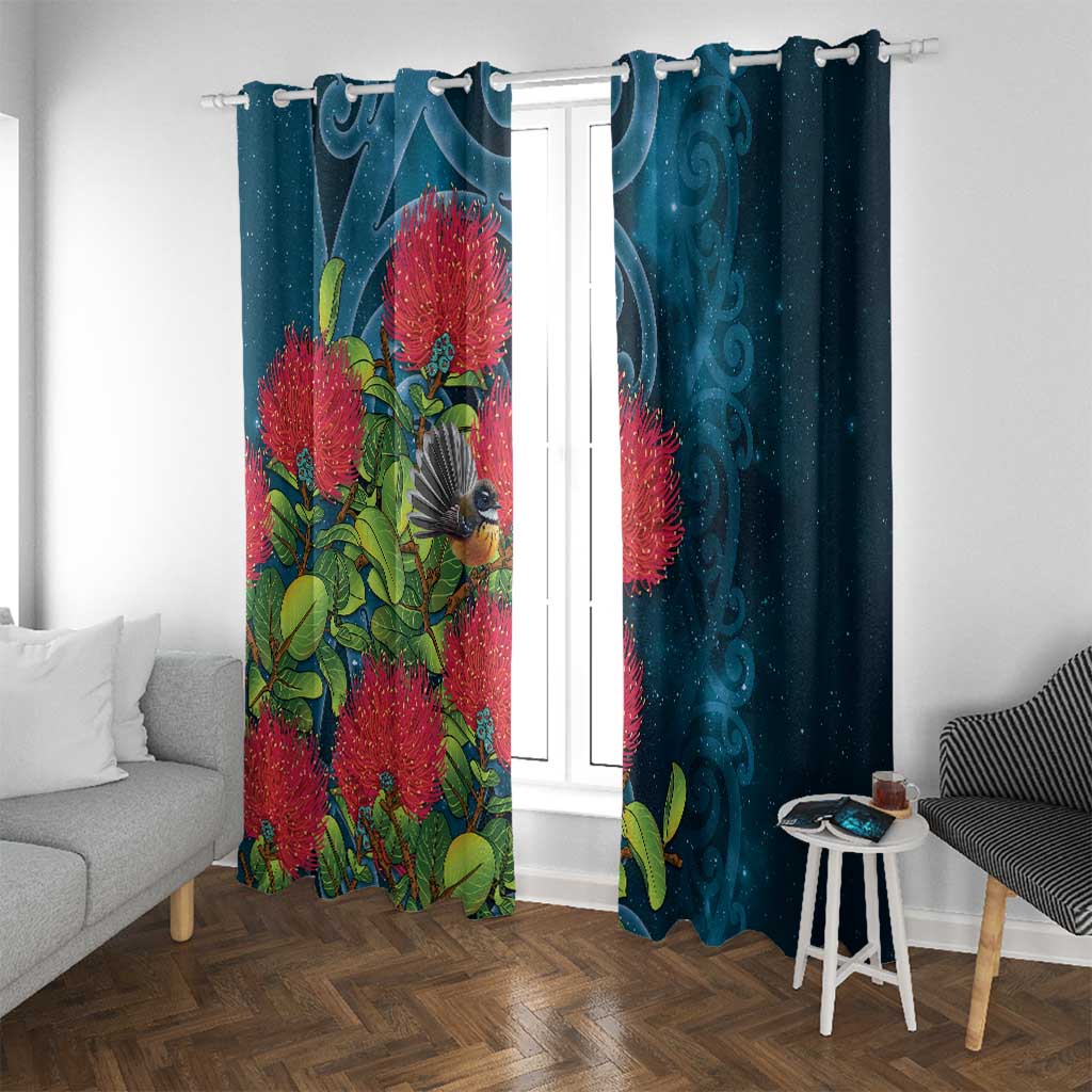 New Zealand Matariki Piwakawaka Window Curtain Maori Koru With Pohutukawa Flowers