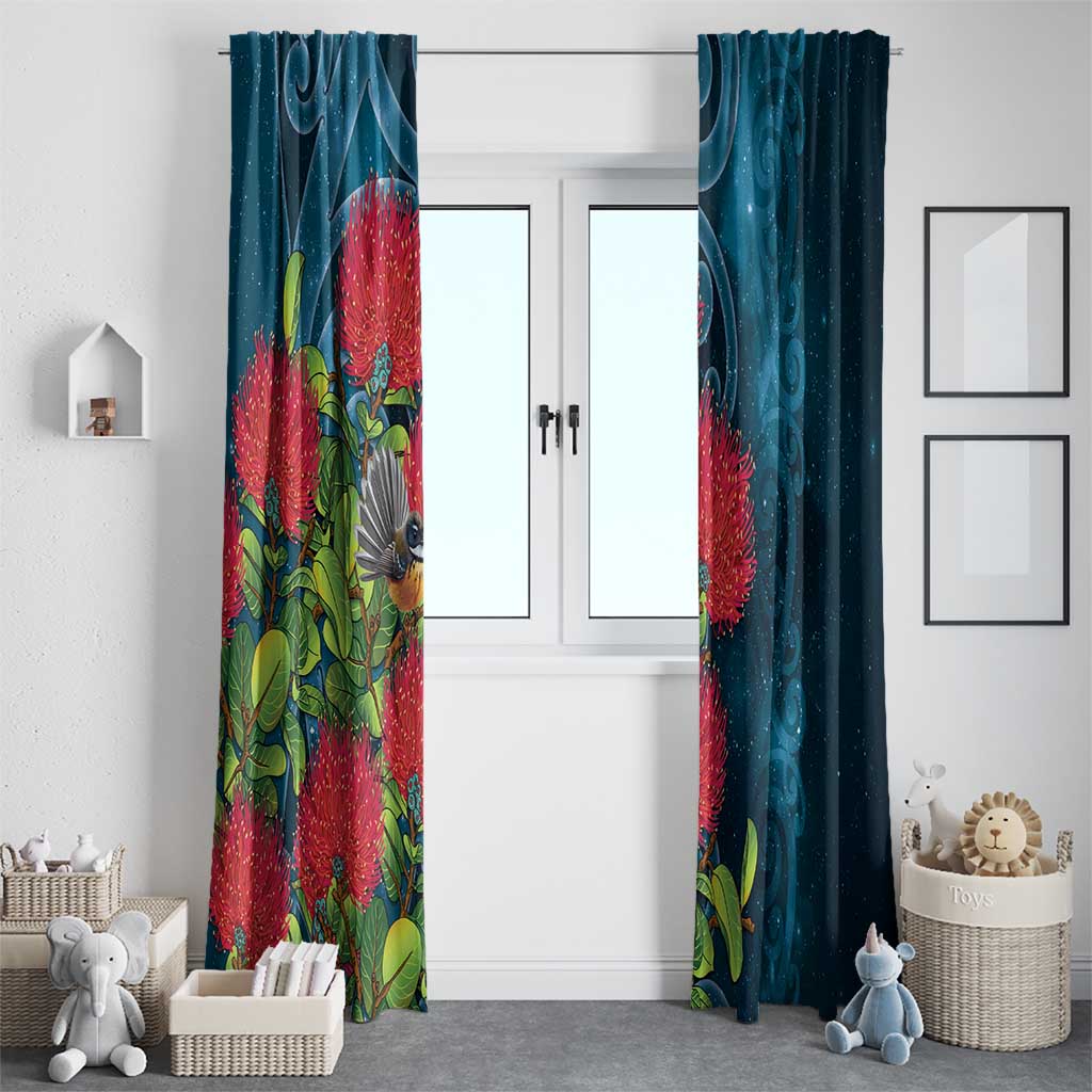 New Zealand Matariki Piwakawaka Window Curtain Maori Koru With Pohutukawa Flowers