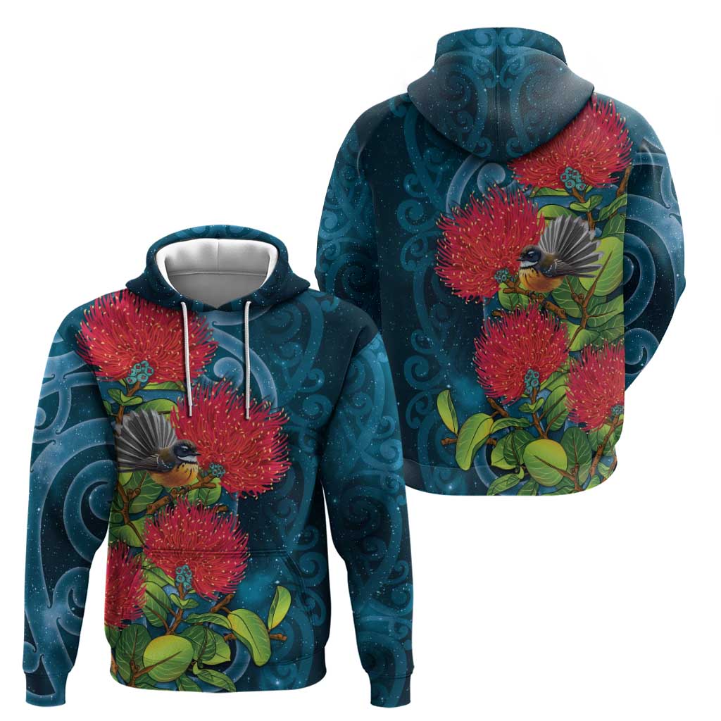 New Zealand Matariki Piwakawaka Zip Hoodie Maori Koru With Pohutukawa Flowers