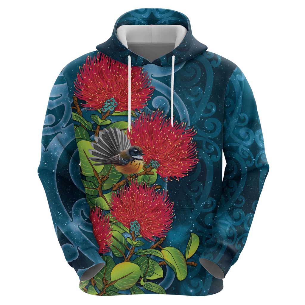 New Zealand Matariki Piwakawaka Zip Hoodie Maori Koru With Pohutukawa Flowers
