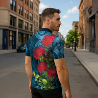 New Zealand Matariki Piwakawaka Zipper Polo Shirt Maori Koru With Pohutukawa Flowers