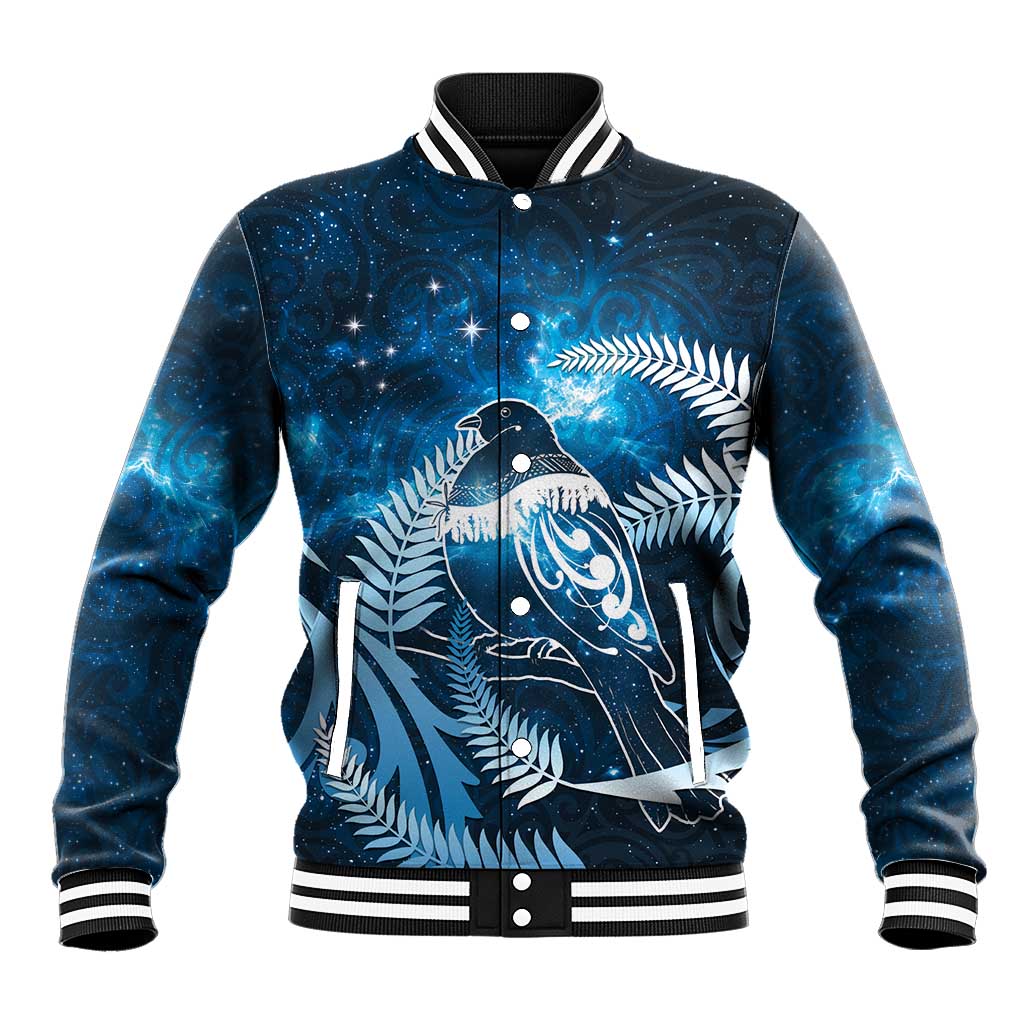New Zealand Matariki Baseball Jacket Pigeon Kereru Maori Fern Art LT05 Unisex Blue - Polynesian Pride