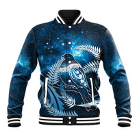New Zealand Matariki Baseball Jacket Pigeon Kereru Maori Fern Art LT05 Unisex Blue - Polynesian Pride