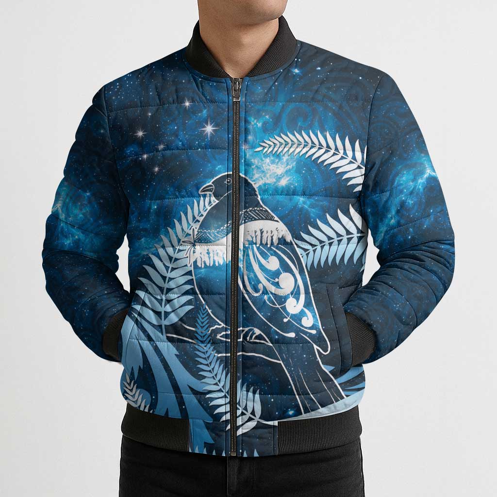 New Zealand Matariki Bomber Puffer Jacket Pigeon Kereru Maori Fern Art