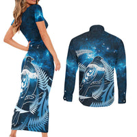 New Zealand Matariki Couples Matching Short Sleeve Bodycon Dress and Long Sleeve Button Shirt Pigeon Kereru Maori Fern Art