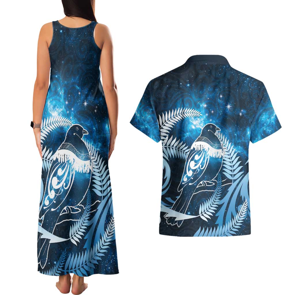 New Zealand Matariki Couples Matching Tank Maxi Dress and Hawaiian Shirt Pigeon Kereru Maori Fern Art