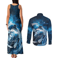 New Zealand Matariki Couples Matching Tank Maxi Dress and Long Sleeve Button Shirt Pigeon Kereru Maori Fern Art
